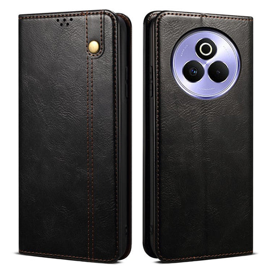 For Realme P3 Pro 5G Case Crazy Horse Texture Waxy Leather Wallet Stand Phone Cover - Black