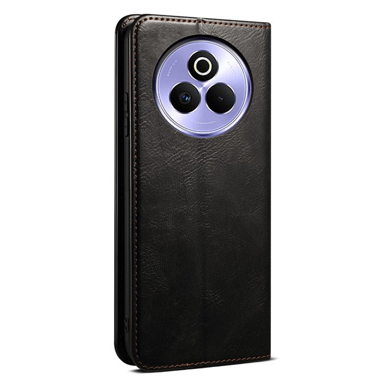 For Realme P3 Pro 5G Case Crazy Horse Texture Waxy Leather Wallet Stand Phone Cover - Black