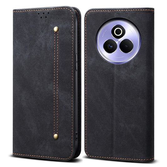For Realme P3 Pro 5G Case Jeans Cloth Texture Anti-Scratch Leather Stand Phone Cover - Black