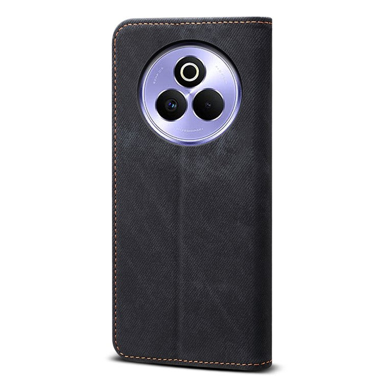 For Realme P3 Pro 5G Case Jeans Cloth Texture Anti-Scratch Leather Stand Phone Cover - Black