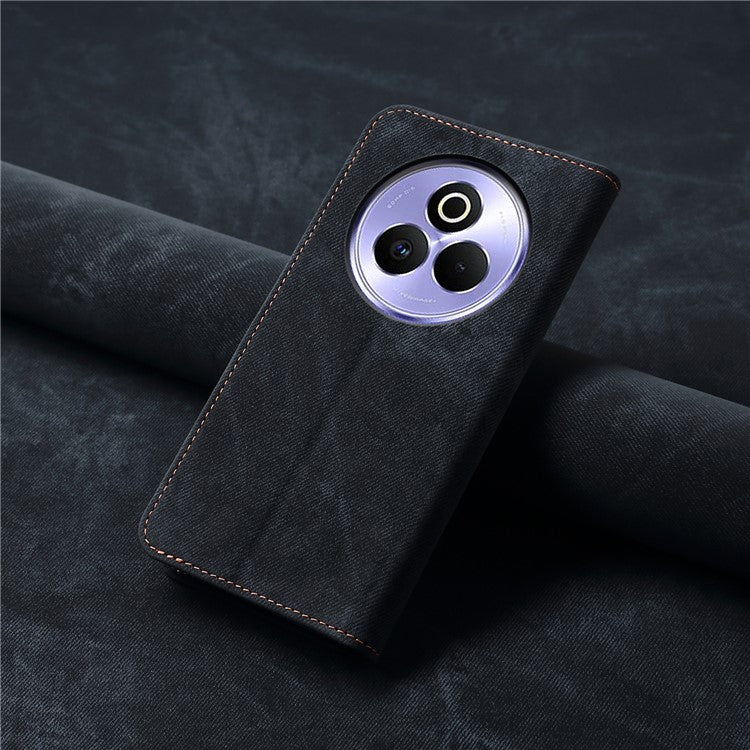 For Realme P3 Pro 5G Case Jeans Cloth Texture Anti-Scratch Leather Stand Phone Cover - Black