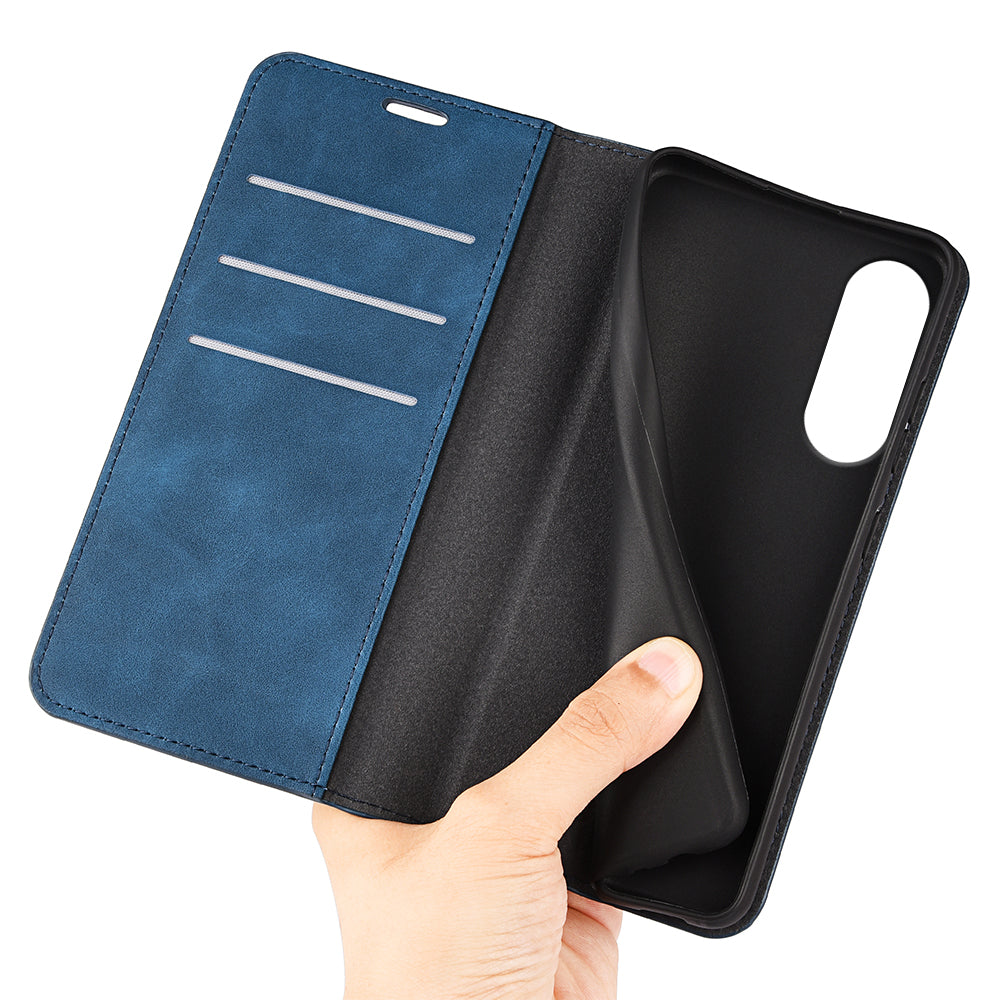 For Samsung Galaxy S25 Edge Case Skin Touch Leather Wallet Phone Cover - Blue