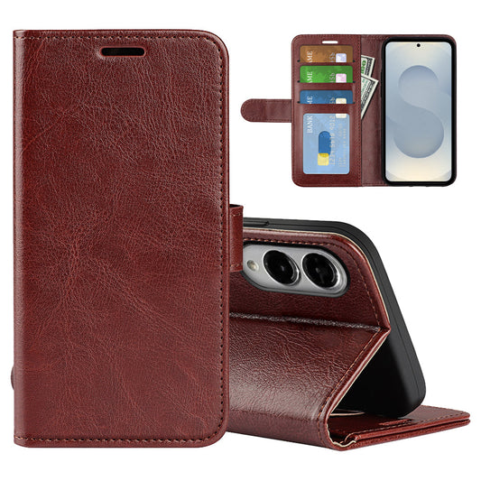 For Samsung Galaxy S25 Edge Case Crazy Horse Texture Stand Leather Phone Cover - Brown
