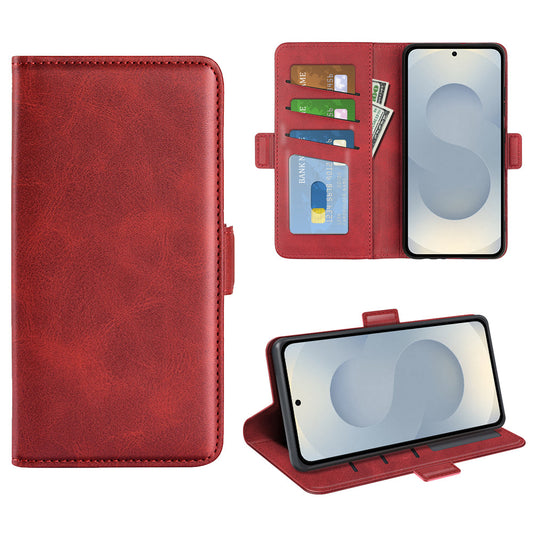 For Samsung Galaxy S25 Edge Case Calf Texture Leather Wallet Phone Cover - Red