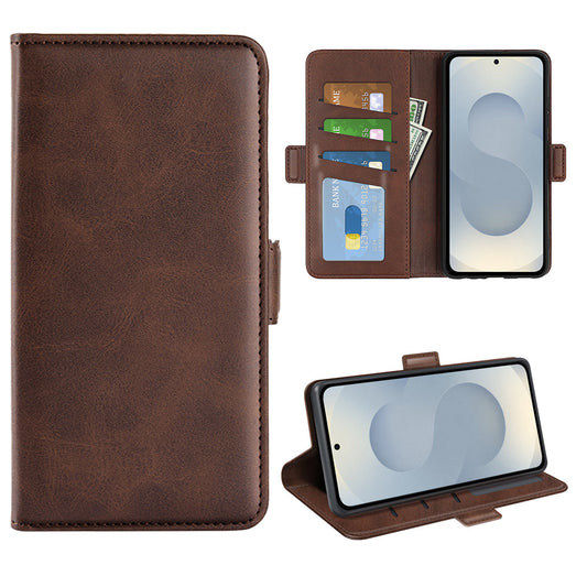 For Samsung Galaxy S25 Edge Case Calf Texture Leather Wallet Phone Cover - Brown