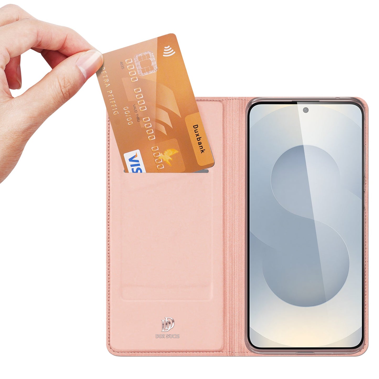 For Samsung Galaxy S25 Edge Case DUX DUCIS Skin Pro Series Leather Cover Card Holder - Pink