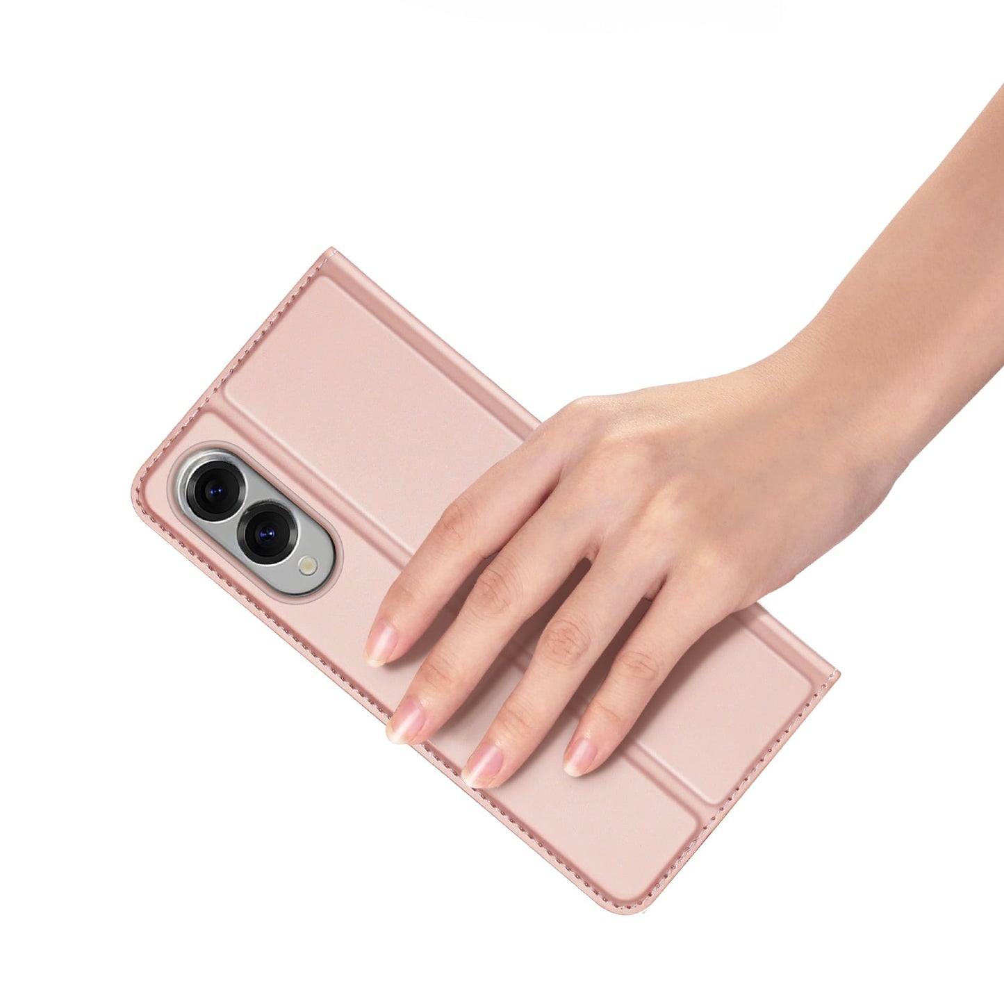 For Samsung Galaxy S25 Edge Case DUX DUCIS Skin Pro Series Leather Cover Card Holder - Pink