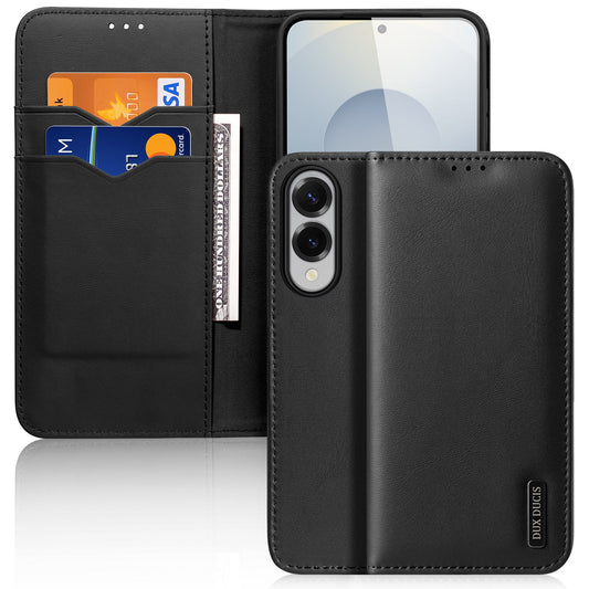 For Samsung Galaxy S25 Edge Case DUX DUCIS Hivo Series Cowhide Leather RFID Blocking Wallet Stand Flip Phone Cover - Black