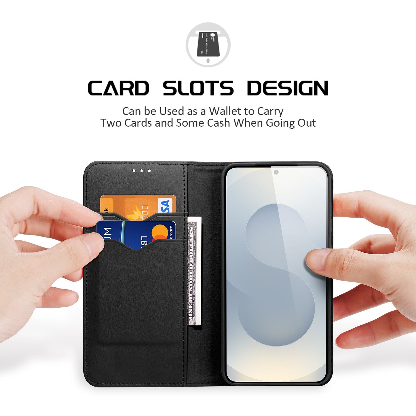 For Samsung Galaxy S25 Edge Case DUX DUCIS Hivo Series Cowhide Leather RFID Blocking Wallet Stand Flip Phone Cover - Black