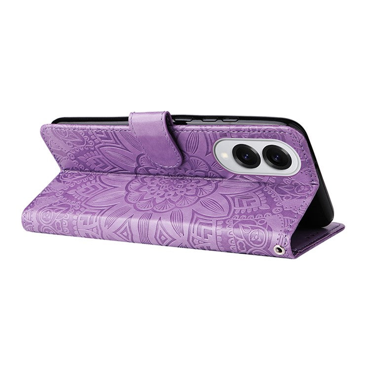 For Samsung Galaxy S25 Edge Case Sunflower Imprint Leather Wallet Phone Cover - Purple