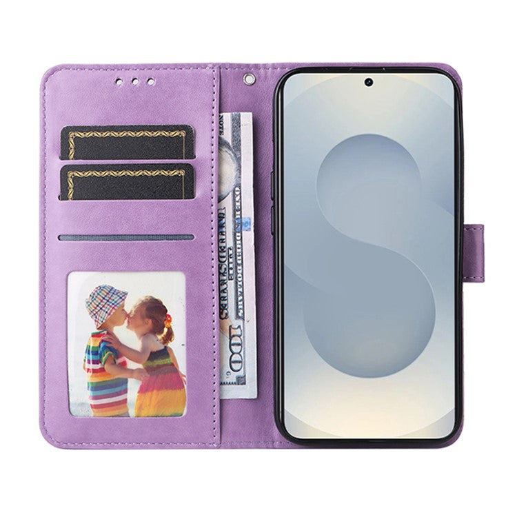 For Samsung Galaxy S25 Edge Case Sunflower Imprint Leather Wallet Phone Cover - Purple