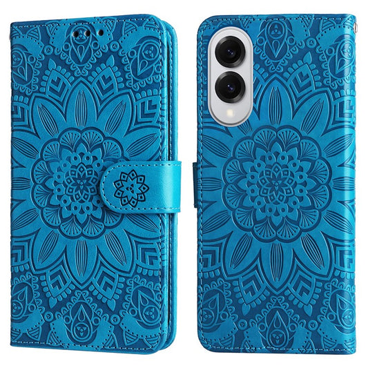For Samsung Galaxy S25 Edge Case Sunflower Imprint Leather Wallet Phone Cover - Blue