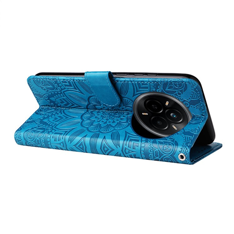 For Realme 14 Pro 5G Case Sunflower Imprint Leather Wallet Phone Cover - Blue
