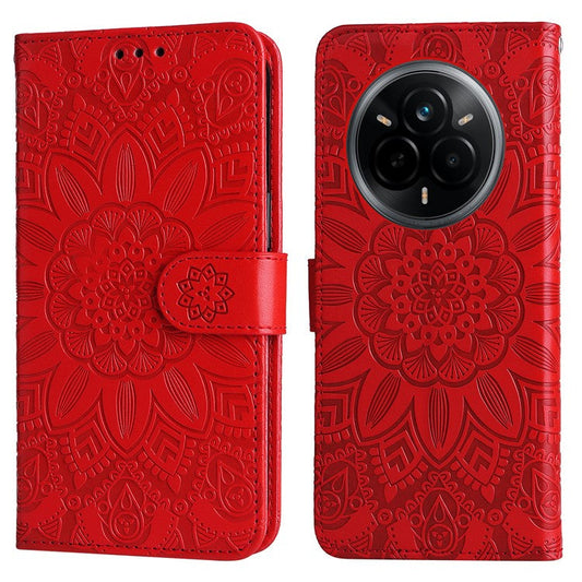 For Realme 14 Pro 5G Case Sunflower Imprint Leather Wallet Phone Cover - Red