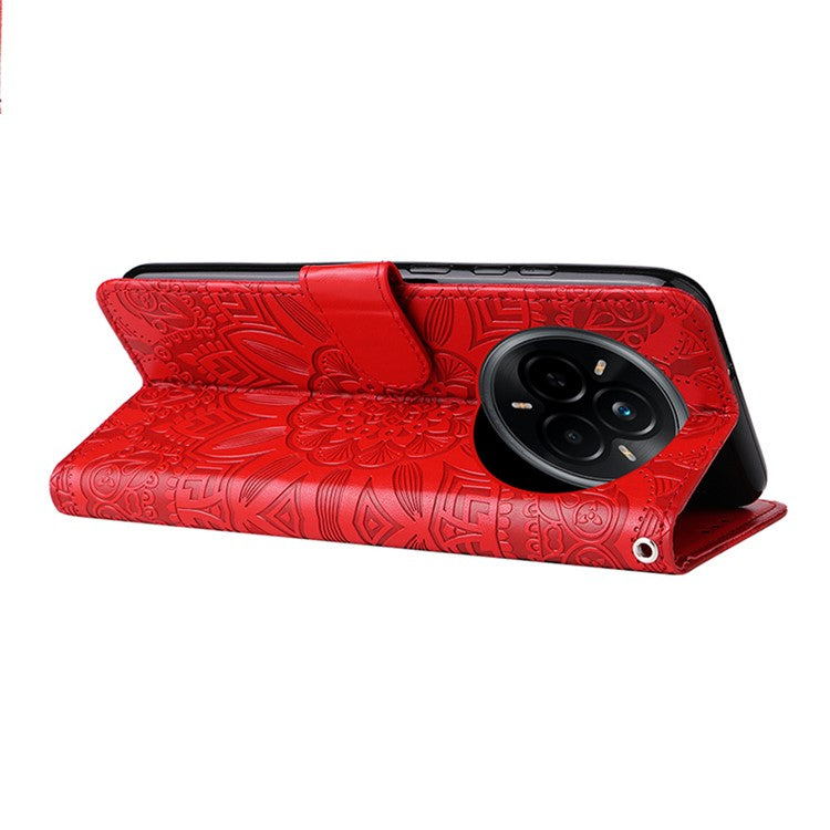 For Realme 14 Pro 5G Case Sunflower Imprint Leather Wallet Phone Cover - Red