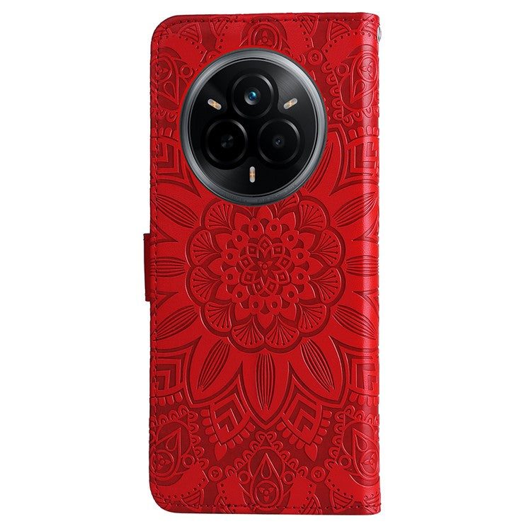 For Realme 14 Pro 5G Case Sunflower Imprint Leather Wallet Phone Cover - Red