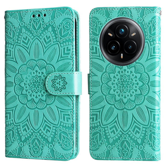 For Realme 14 Pro+ 5G Case Sunflower Imprint Leather Wallet Phone Cover - Green
