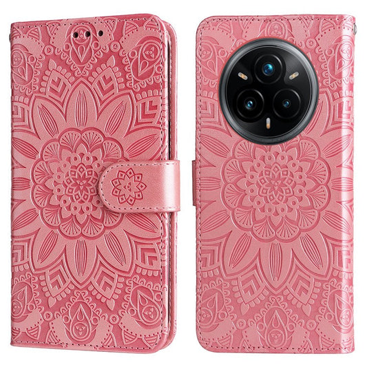 For Realme 14 Pro+ 5G Case Sunflower Imprint Leather Wallet Phone Cover - Pink