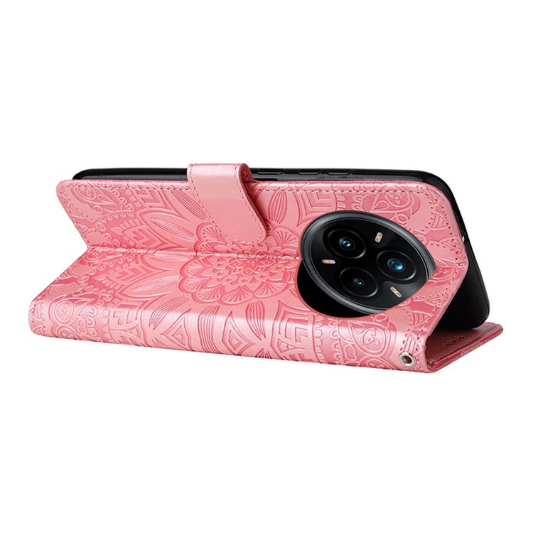 For Realme 14 Pro+ 5G Case Sunflower Imprint Leather Wallet Phone Cover - Pink
