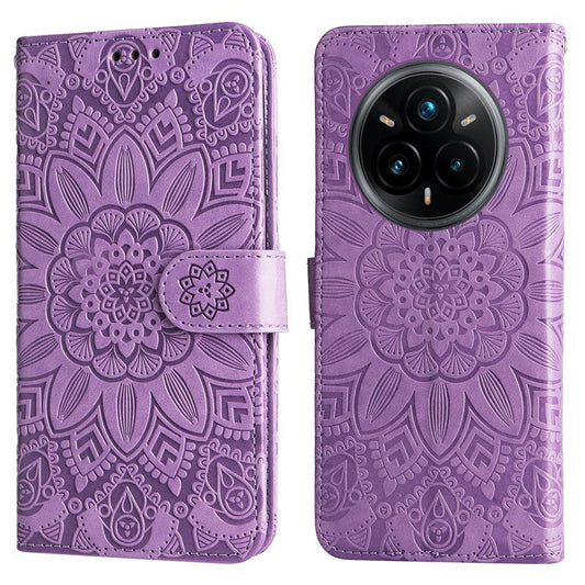 For Realme 14 Pro+ 5G Case Sunflower Imprint Leather Wallet Phone Cover - Purple