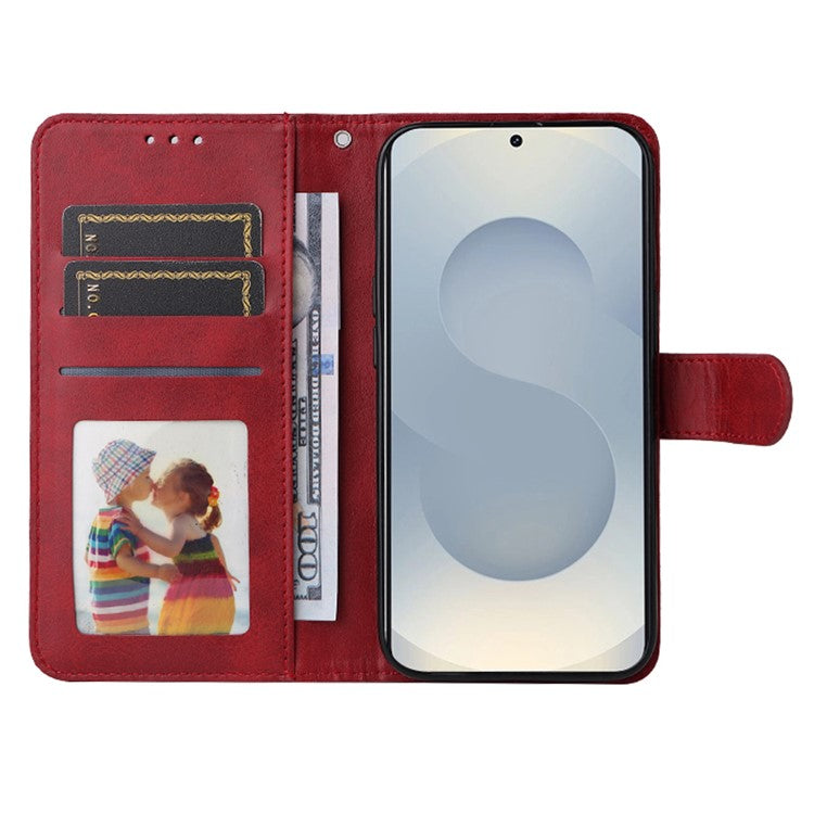 For Samsung Galaxy S25 Edge Case Wallet PU Leather Folio Flip Phone Cover - Red