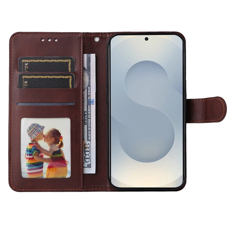 For Samsung Galaxy S25 Edge Case Wallet PU Leather Folio Flip Phone Cover - Brown