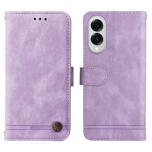 For Samsung Galaxy S25 Edge Case Wallet Skin Touch Leather Phone Cover Tree Pattern Hardware - Purple