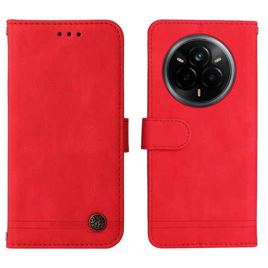 For Realme 14 Pro 5G Case Wallet Skin Touch Leather Phone Cover Tree Pattern Hardware - Red