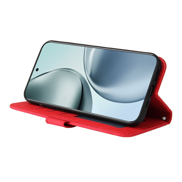 For Realme 14 Pro 5G Case Wallet Skin Touch Leather Phone Cover Tree Pattern Hardware - Red