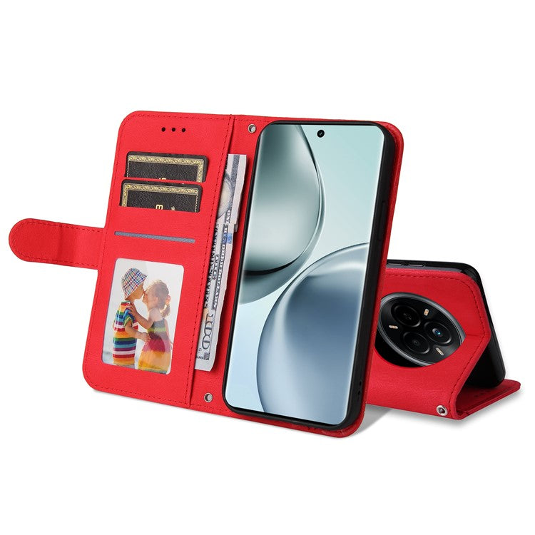 For Realme 14 Pro 5G Case Wallet Skin Touch Leather Phone Cover Tree Pattern Hardware - Red