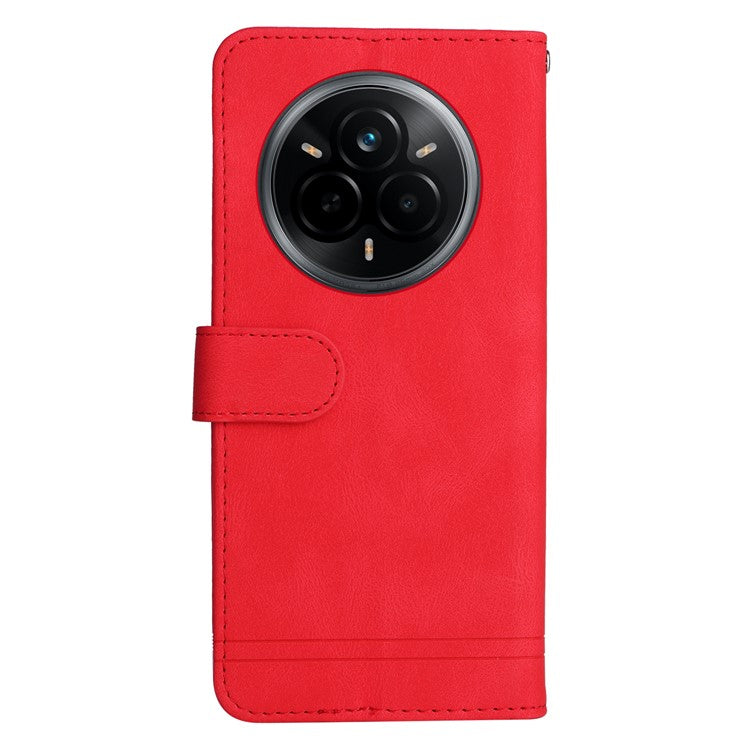 For Realme 14 Pro 5G Case Wallet Skin Touch Leather Phone Cover Tree Pattern Hardware - Red