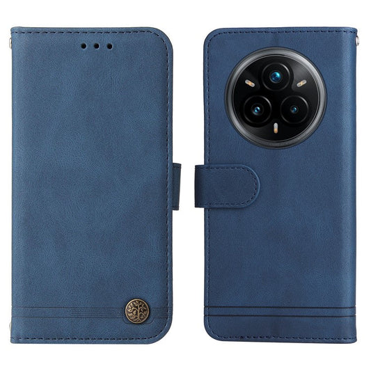 For Realme 14 Pro+ 5G Case Wallet Skin Touch Leather Phone Cover Tree Pattern Hardware - Blue