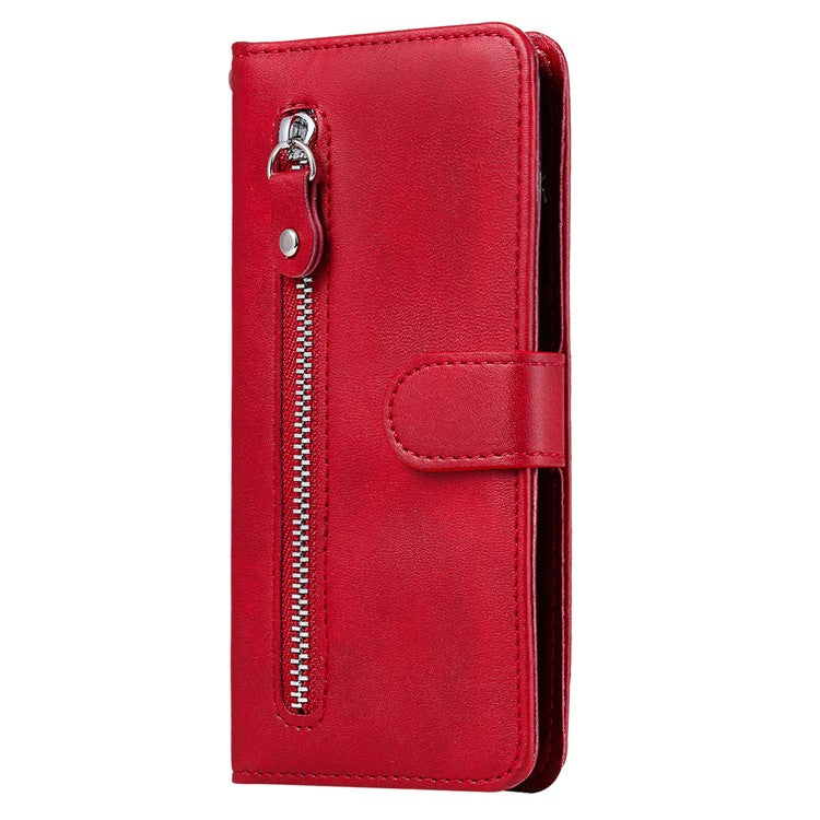 For Samsung Galaxy S25 Edge Case Zipper Wallet Calf Texture PU Leather Phone Cover - Red