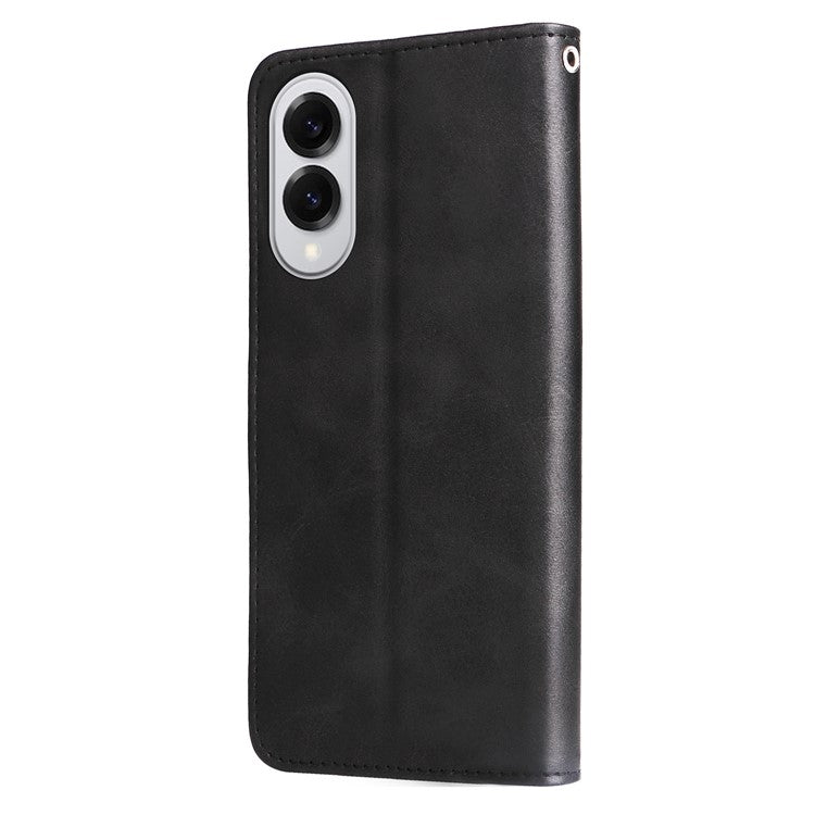 For Samsung Galaxy S25 Edge Case Zipper Wallet Calf Texture PU Leather Phone Cover - Black