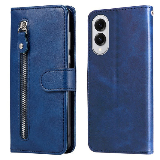 For Samsung Galaxy S25 Edge Case Zipper Wallet Calf Texture PU Leather Phone Cover - Blue