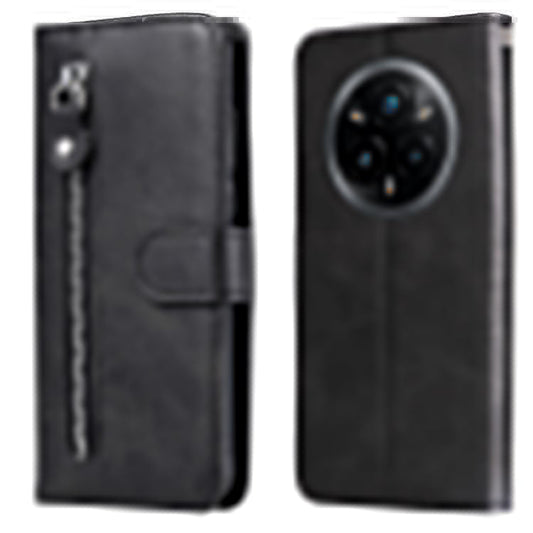 For Realme 14 Pro+ 5G Case Zipper Wallet Calf Texture PU Leather Phone Cover - Black