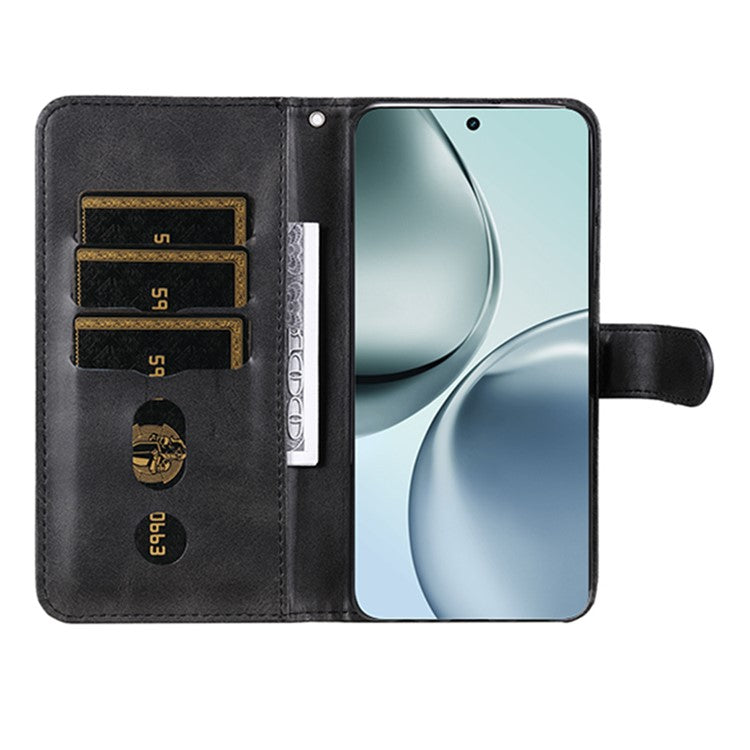 For Realme 14 Pro+ 5G Case Zipper Wallet Calf Texture PU Leather Phone Cover - Black