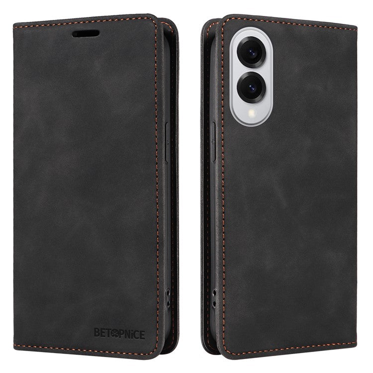 BETOPNICE 003 For Samsung Galaxy S25 Edge Case Wallet Leather Phone Cover with Stand - Black