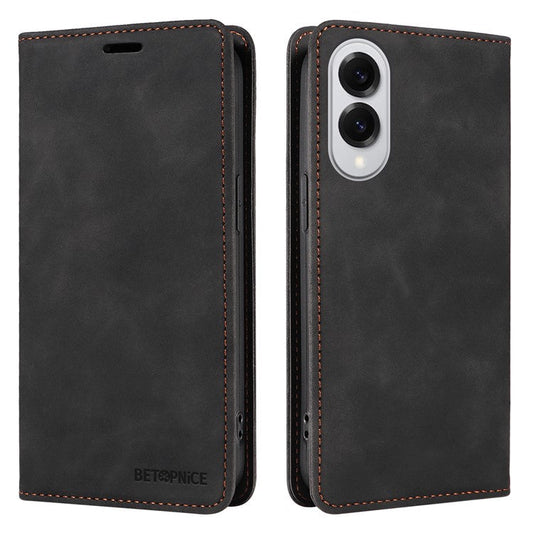 BETOPNICE 003 For Samsung Galaxy S25 Edge Case Wallet Leather Phone Cover with Stand - Black