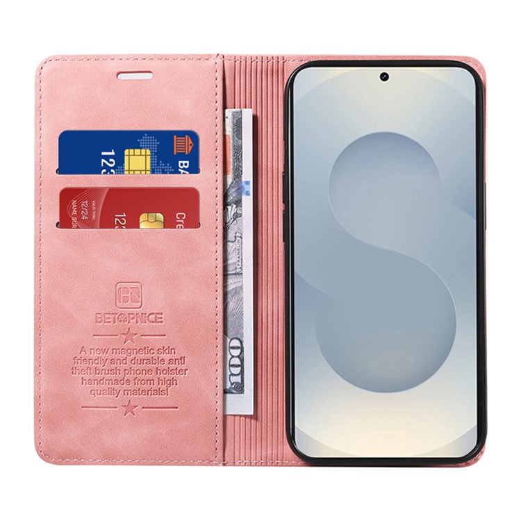 BETOPNICE 003 For Samsung Galaxy S25 Edge Case Wallet Leather Phone Cover with Stand - Pink