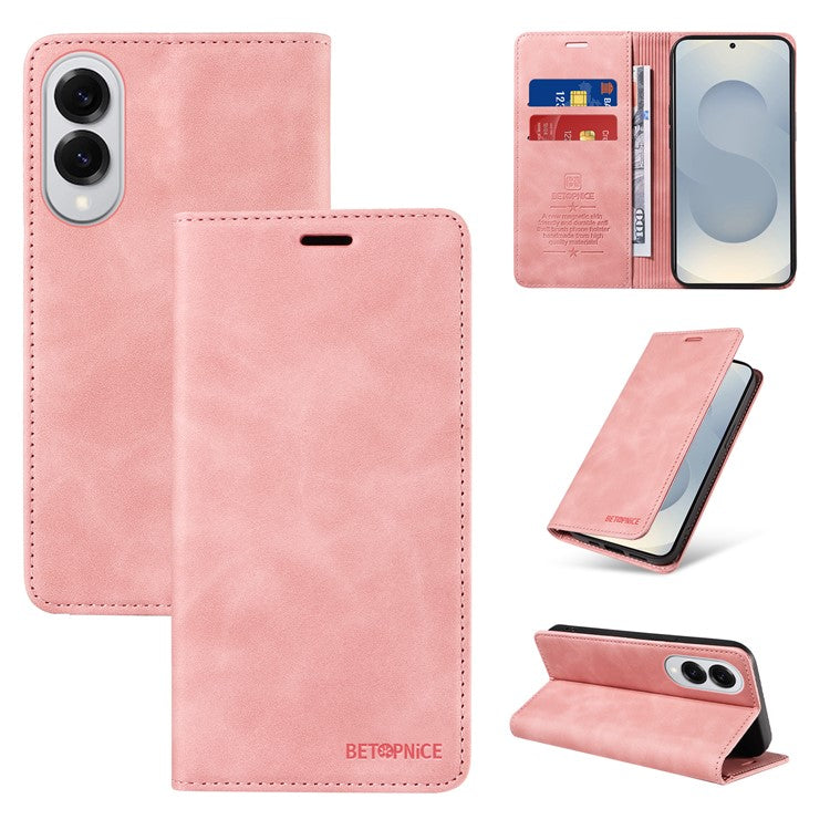 BETOPNICE 003 For Samsung Galaxy S25 Edge Case Wallet Leather Phone Cover with Stand - Pink