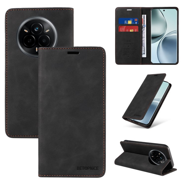 BETOPNICE 003 For Realme 14 Pro 5G Case Wallet Leather Phone Cover with Stand - Black