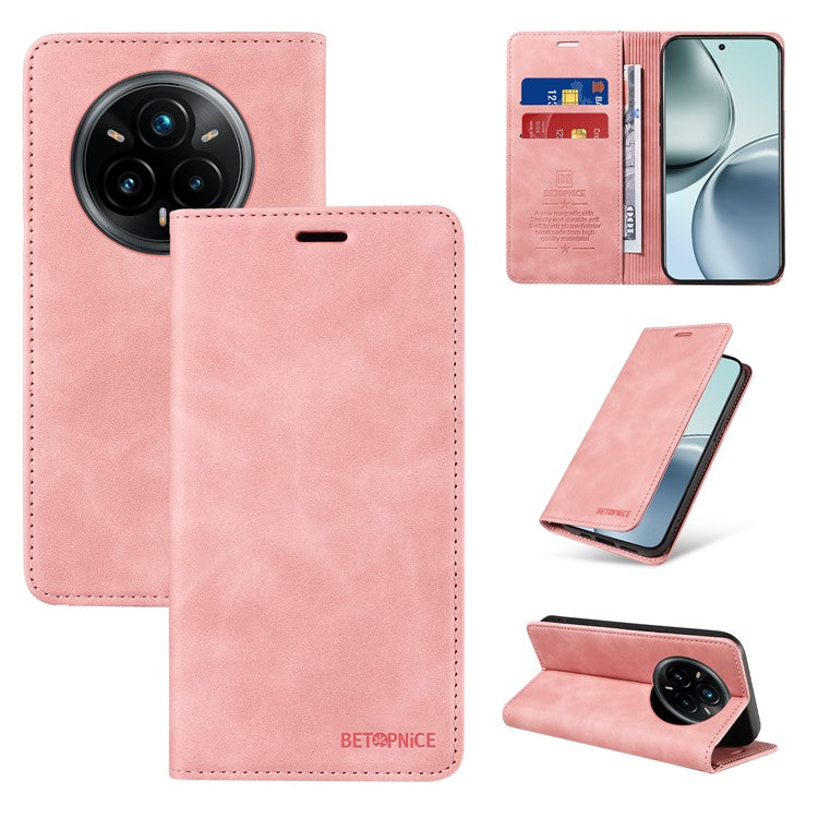 BETOPNICE 003 For Realme 14 Pro+ 5G Case Wallet Leather Phone Cover with Stand - Pink