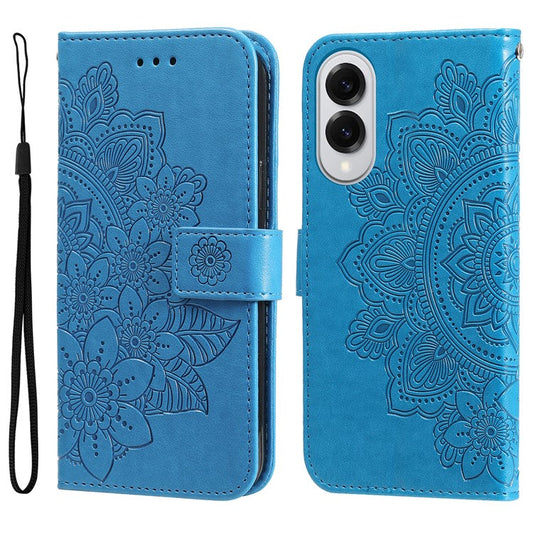 For Samsung Galaxy S25 Edge Case Floral Pattern PU Leather Wallet Stand Phone Cover - Blue