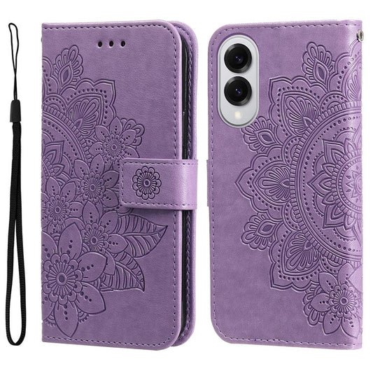 For Samsung Galaxy S25 Edge Case Floral Pattern PU Leather Wallet Stand Phone Cover - Purple