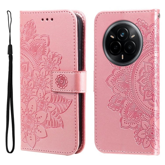For Realme 14 Pro 5G Case Floral Pattern PU Leather Wallet Stand Phone Cover - Pink
