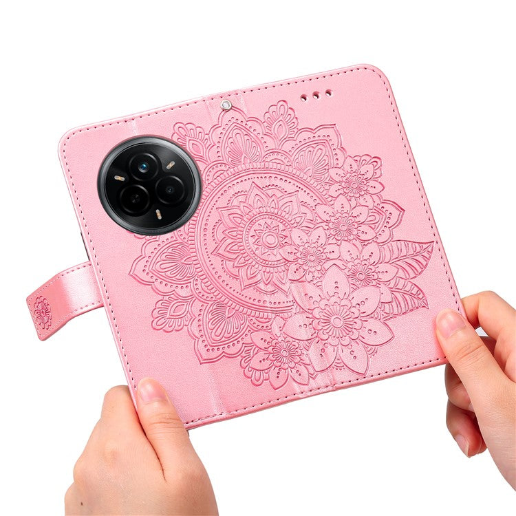 For Realme 14 Pro 5G Case Floral Pattern PU Leather Wallet Stand Phone Cover - Pink
