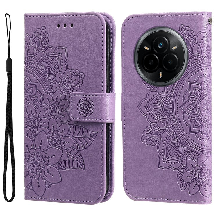 For Realme 14 Pro 5G Case Floral Pattern PU Leather Wallet Stand Phone Cover - Purple