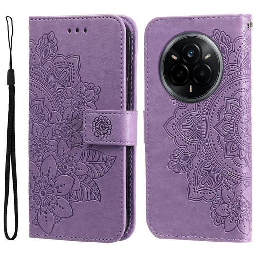 For Realme 14 Pro 5G Case Floral Pattern PU Leather Wallet Stand Phone Cover - Purple