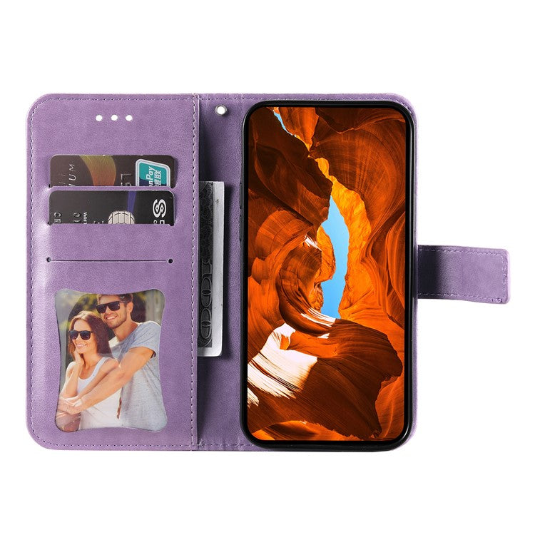 For Realme 14 Pro 5G Case Floral Pattern PU Leather Wallet Stand Phone Cover - Purple